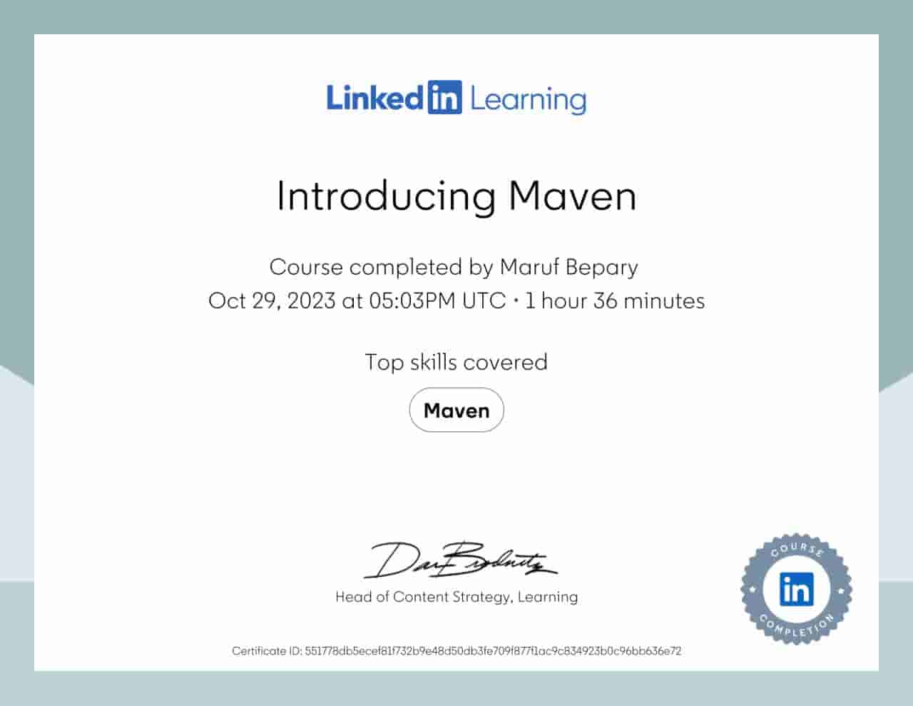 Introducing Maven certificate image